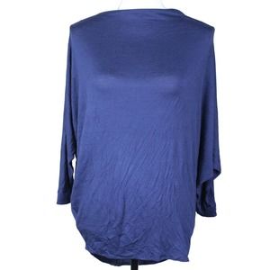 Samantha Eng Size Small Open Button Back Leather Suede Trim Top Blue Lagenlook